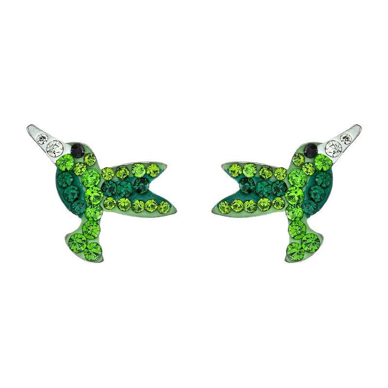 Silver Treasures Hummingbird Green Crystal Sterling Silver 12.7mm Stud Earrings