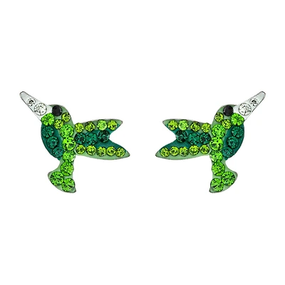 Silver Treasures Hummingbird Green Crystal Sterling Silver 12.7mm Stud Earrings