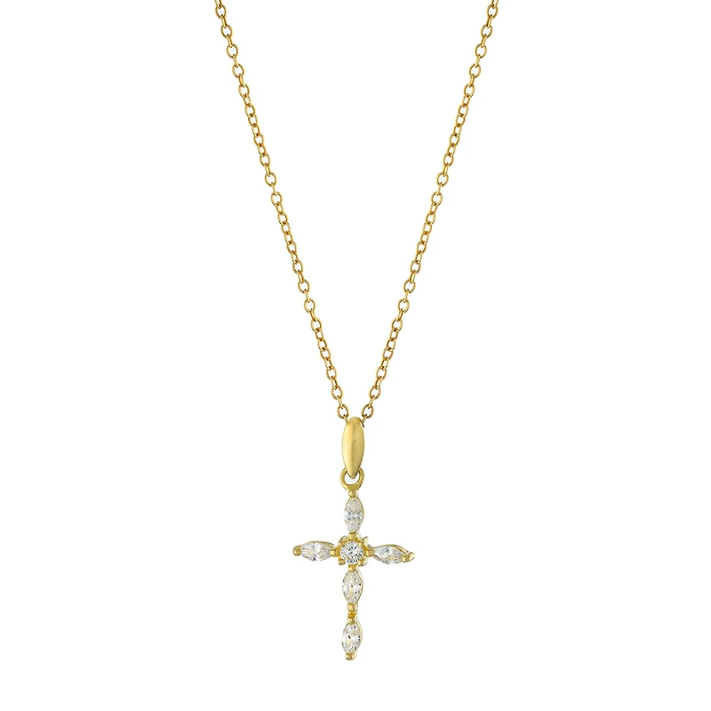 Silver Treasures Womens Cubic Zirconia 14K Gold Over Silver Cross 18 Inch Pendant Necklace