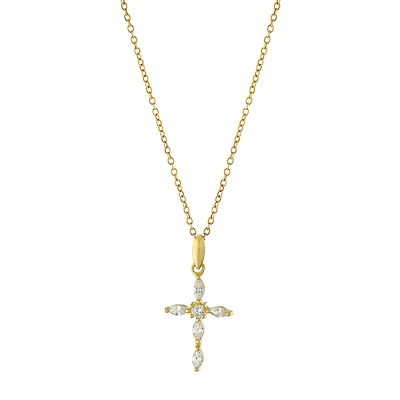Silver Treasures Womens Cubic Zirconia 14K Gold Over Silver Cross 18 Inch Pendant Necklace