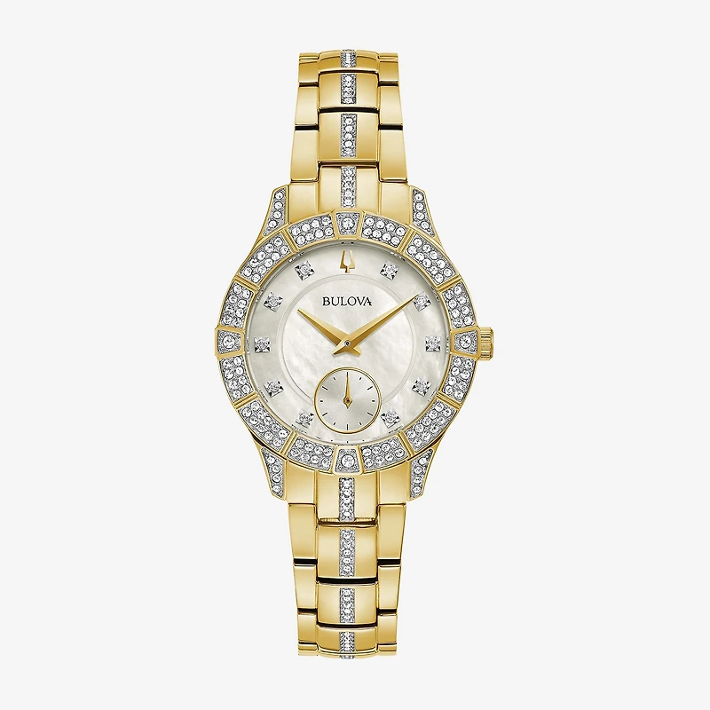 Bulova Crystal Womens Crystal Accent Gold Tone Stainless Steel Bracelet Watch 98l283