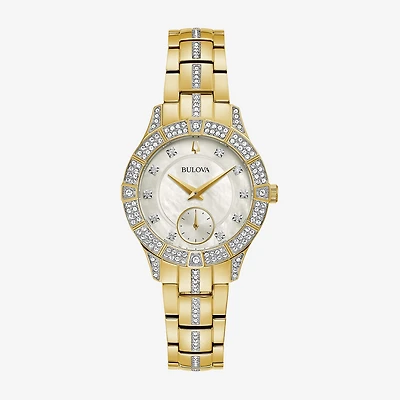 Bulova Crystal Womens Crystal Accent Gold Tone Stainless Steel Bracelet Watch 98l283