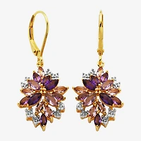 Womens Genuine Purple Amethyst 14K Gold Over Silver Drop Earrings