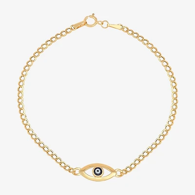 Womens 14K Gold Evil Eye Charm Bracelet