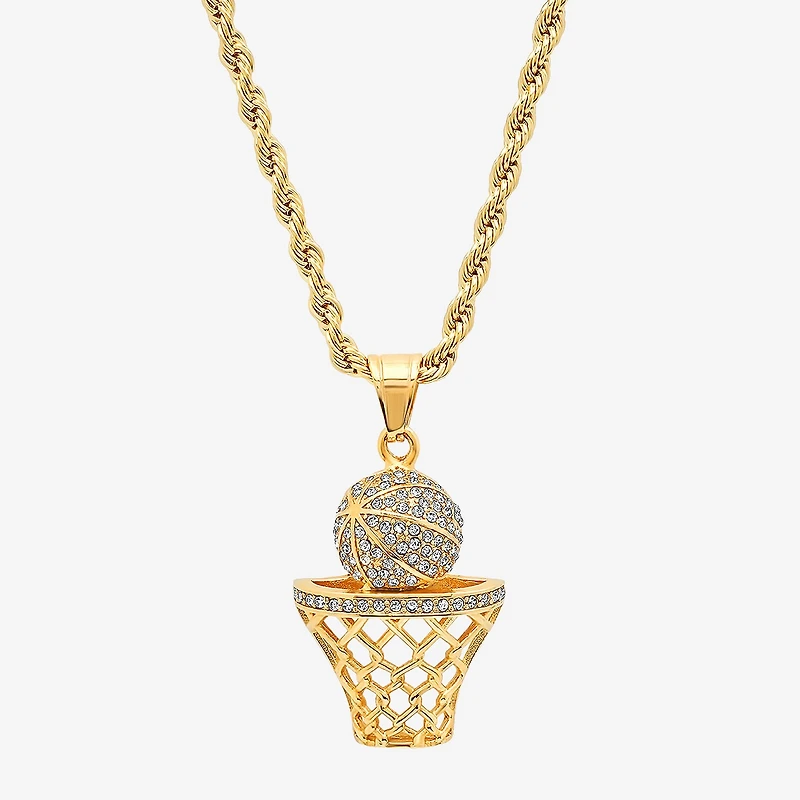 Steeltime Basketball Mens 2 1/4 CT. T.W. White Cubic Zirconia 18K Gold Over Stainless Steel Hypoallergenic 24 Inch Pendant Necklace