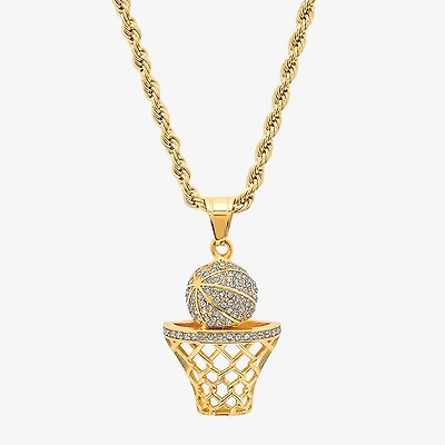 Steeltime Basketball Mens 2 1/4 CT. T.W. White Cubic Zirconia 18K Gold Over Stainless Steel Hypoallergenic 24 Inch Pendant Necklace