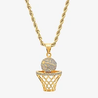 Steeltime Basketball Mens 2 1/4 CT. T.W. White Cubic Zirconia 18K Gold Over Stainless Steel Hypoallergenic 24 Inch Pendant Necklace