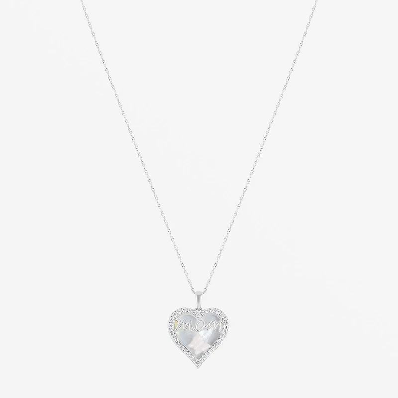 Womens White Mother Of Pearl Sterling Silver Heart 18 Inch Pendant Necklace