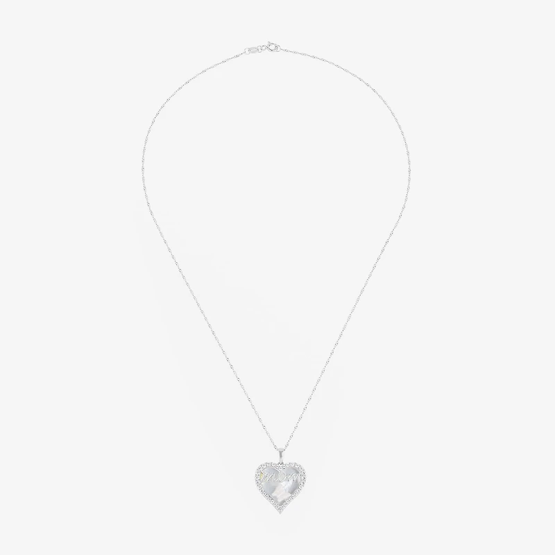 Womens White Mother Of Pearl Sterling Silver Heart 18 Inch Pendant Necklace