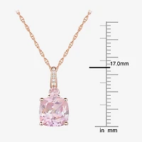 Womens Lab Created Pink Sapphire 14K Rose Gold Over Silver Cushion 18 Inch Pendant Necklace