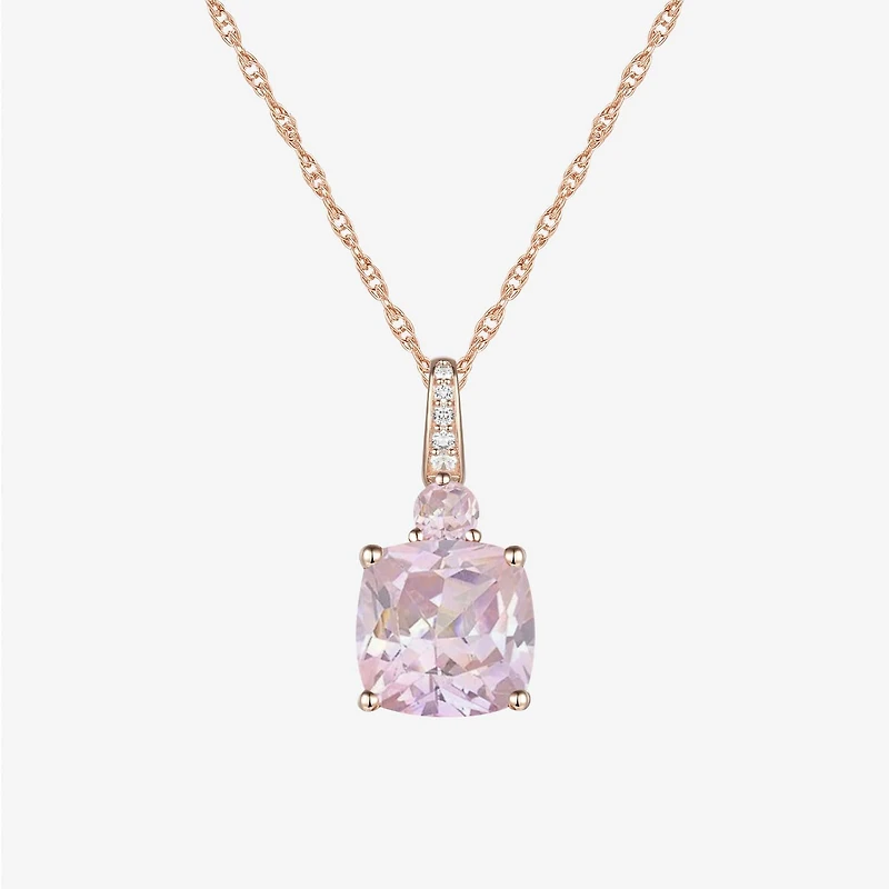 Womens Lab Created Pink Sapphire 14K Rose Gold Over Silver Cushion 18 Inch Pendant Necklace