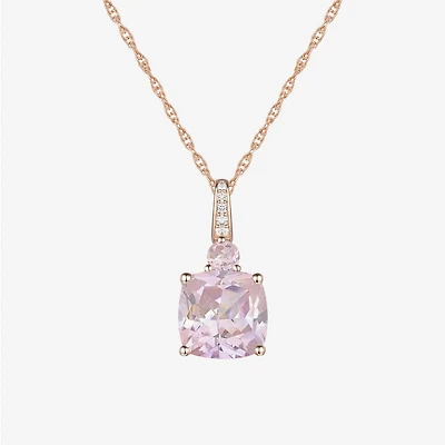 Womens Lab Created Pink Sapphire 14K Rose Gold Over Silver Cushion 18 Inch Pendant Necklace