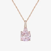 Womens Lab Created Pink Sapphire 14K Rose Gold Over Silver Cushion 18 Inch Pendant Necklace