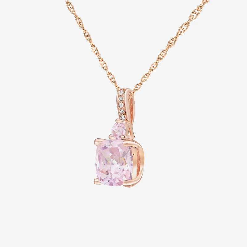 Womens Lab Created Pink Sapphire 14K Rose Gold Over Silver Cushion 18 Inch Pendant Necklace