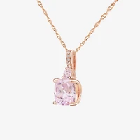 Womens Lab Created Pink Sapphire 14K Rose Gold Over Silver Cushion 18 Inch Pendant Necklace