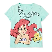 Disney Collection Little & Big Kid Girls Crew Neck Short Sleeve Regular Fit Ariel Princess The Mermaid Graphic T-Shirt