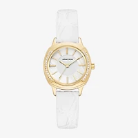 Armitron Womens White Leather Strap Watch 75-5977mpgpwt