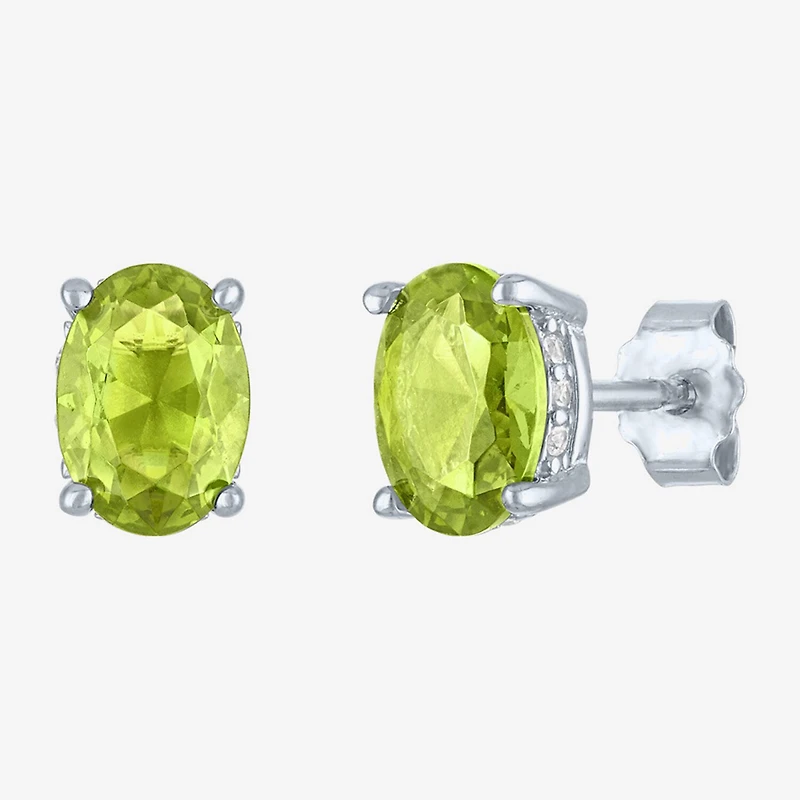 Genuine Green Peridot Sterling Silver 7mm Oval Stud Earrings