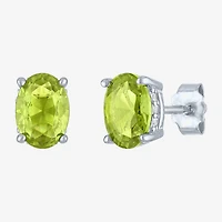 Genuine Green Peridot Sterling Silver 7mm Oval Stud Earrings