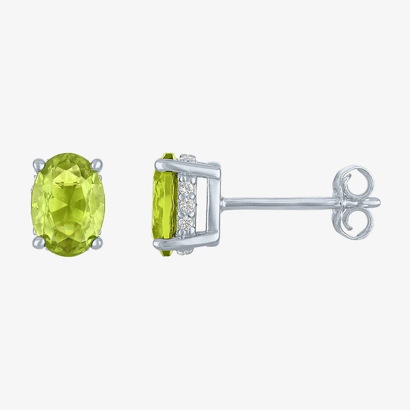 Genuine Green Peridot Sterling Silver 7mm Oval Stud Earrings
