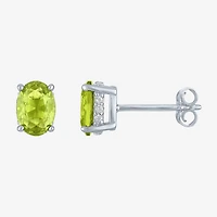 Genuine Green Peridot Sterling Silver 7mm Oval Stud Earrings