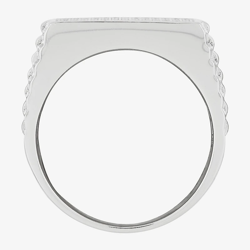 Mens Cubic Zirconia Sterling Silver Square Fashion Ring