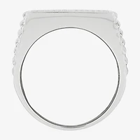 Mens Cubic Zirconia Sterling Silver Square Fashion Ring