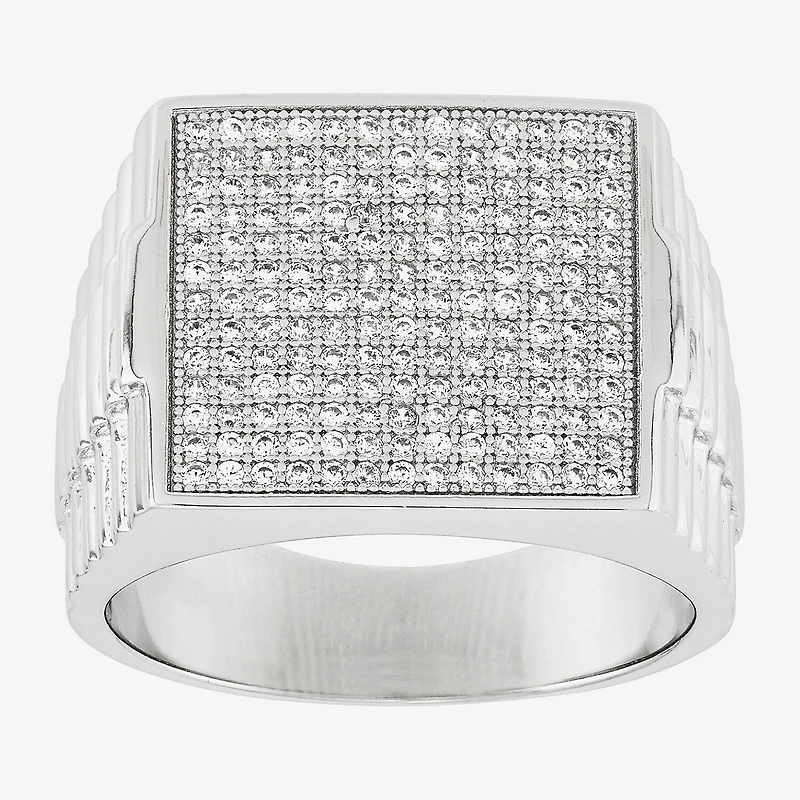 Mens Cubic Zirconia Sterling Silver Square Fashion Ring