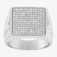 Mens Cubic Zirconia Sterling Silver Square Fashion Ring