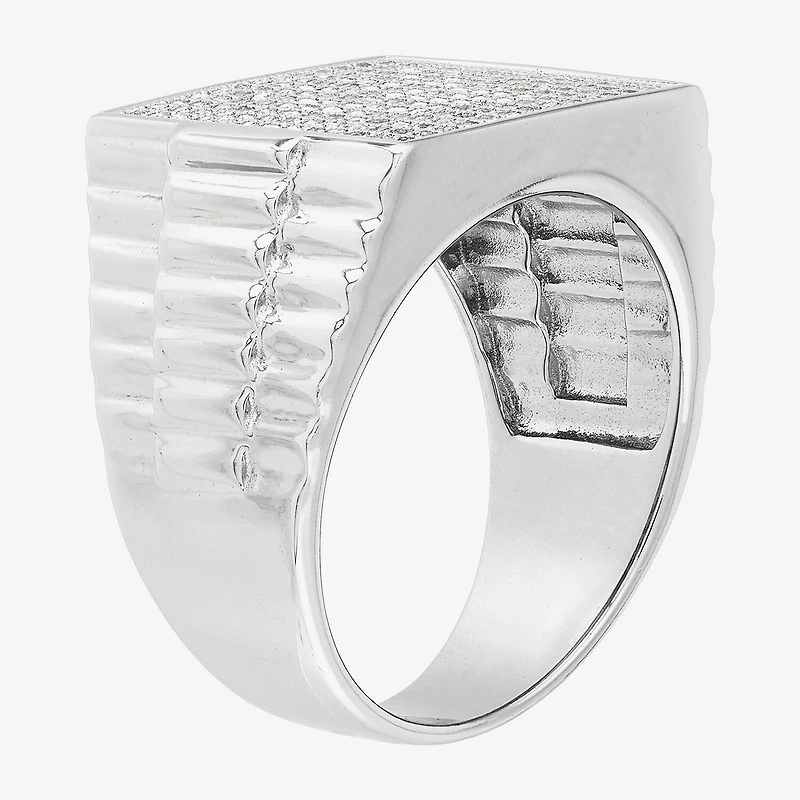 Mens Cubic Zirconia Sterling Silver Square Fashion Ring
