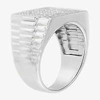 Mens Cubic Zirconia Sterling Silver Square Fashion Ring