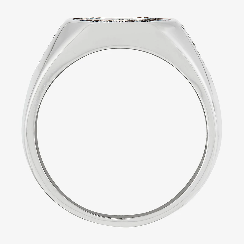 Mens Black Cubic Zirconia Sterling Silver Diamond Fashion Ring