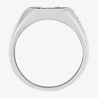 Mens Black Cubic Zirconia Sterling Silver Diamond Fashion Ring