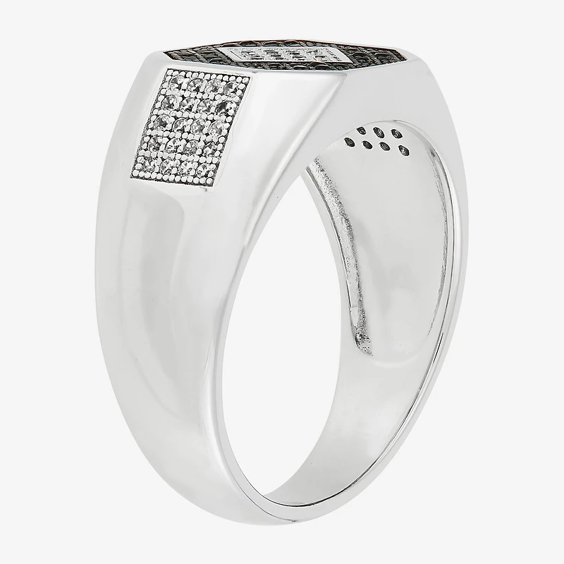Mens Black Cubic Zirconia Sterling Silver Diamond Fashion Ring