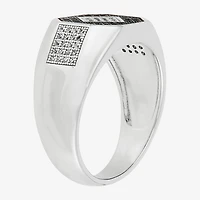 Mens Black Cubic Zirconia Sterling Silver Diamond Fashion Ring