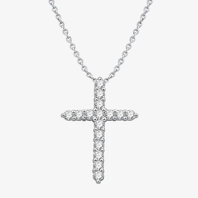 (H-I / I1) Womens 1/2 CT. T.W. Lab Grown White Diamond 10K Gold Cross Pendant Necklace