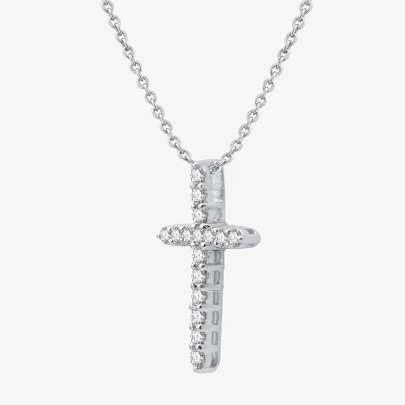 (H-I / I1) Womens 1/2 CT. T.W. Lab Grown White Diamond 10K Gold Cross Pendant Necklace