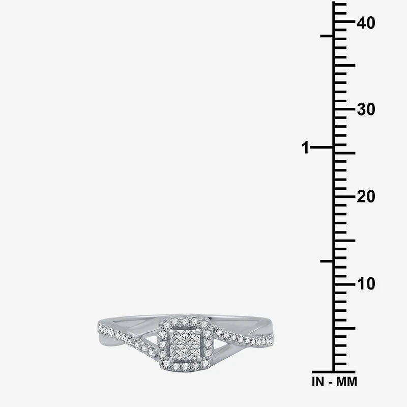 1/10 CT.T.W. Natural Diamond 10K White Gold Princess-Cut Quad Promise Ring