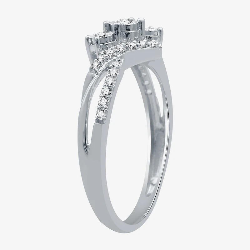 (I-J / I3) Womens 1/4 CT. T.W. Natural White Diamond 10K Gold Crossover Side Stone Promise Ring