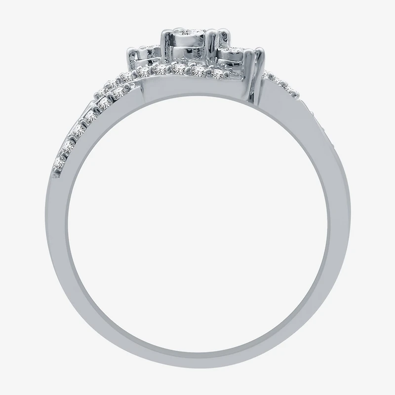 (I-J / I3) Womens 1/4 CT. T.W. Natural White Diamond 10K Gold Crossover Side Stone Promise Ring