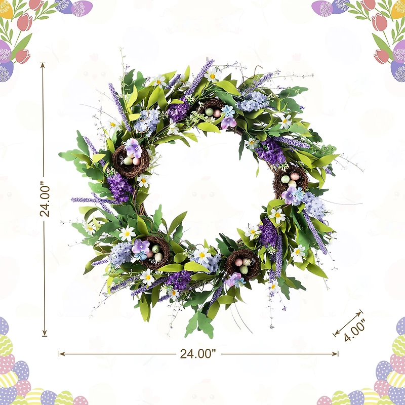Glitzhome 24"D Easter Lavender And Bird Nest Wreath