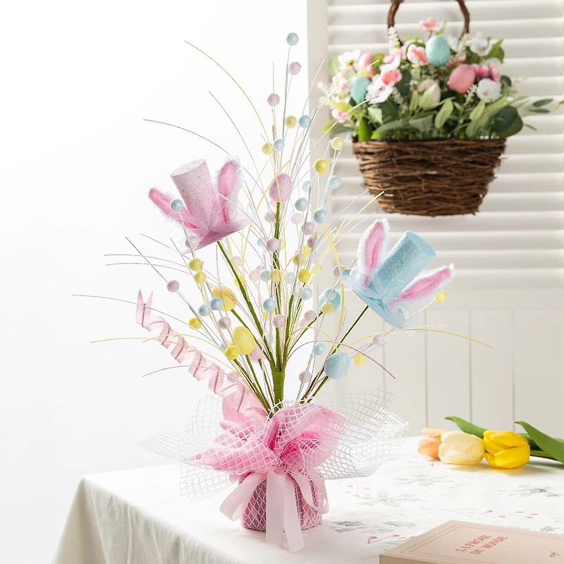 Glitzhome 21" Glitter Egg And Top Hat Easter Tabletop Decor