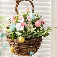 Glitzhome 18" Egg And Flower Bunny Shaped Basket Centerpiece