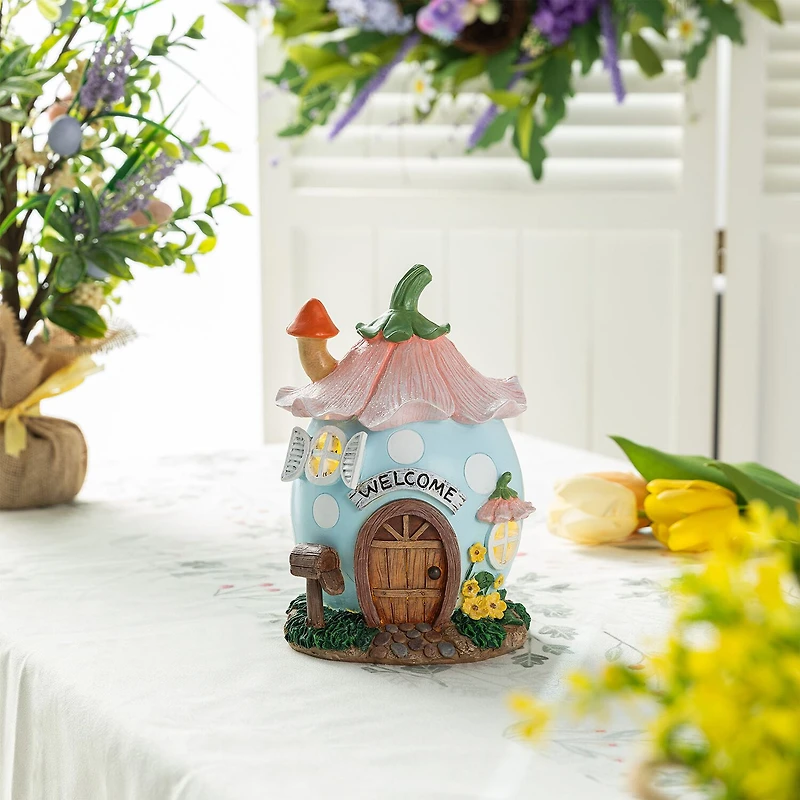 Glitzhome 8" Resin Egg Shaped House Easter Tabletop Decor
