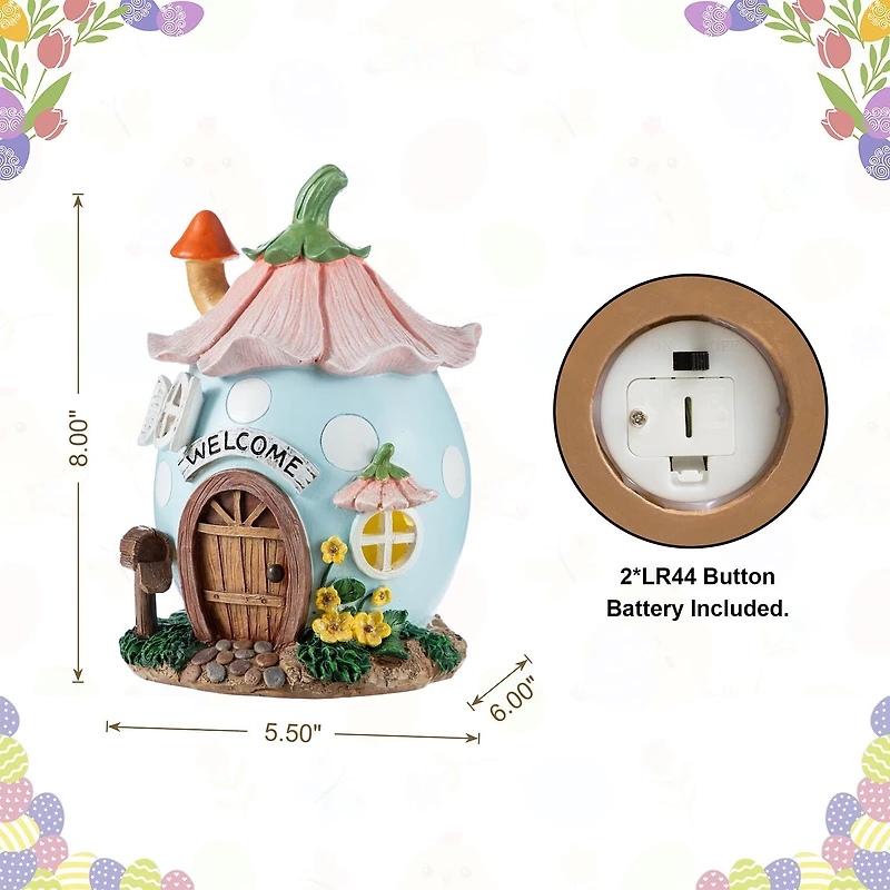 Glitzhome 8" Resin Egg Shaped House Easter Tabletop Decor