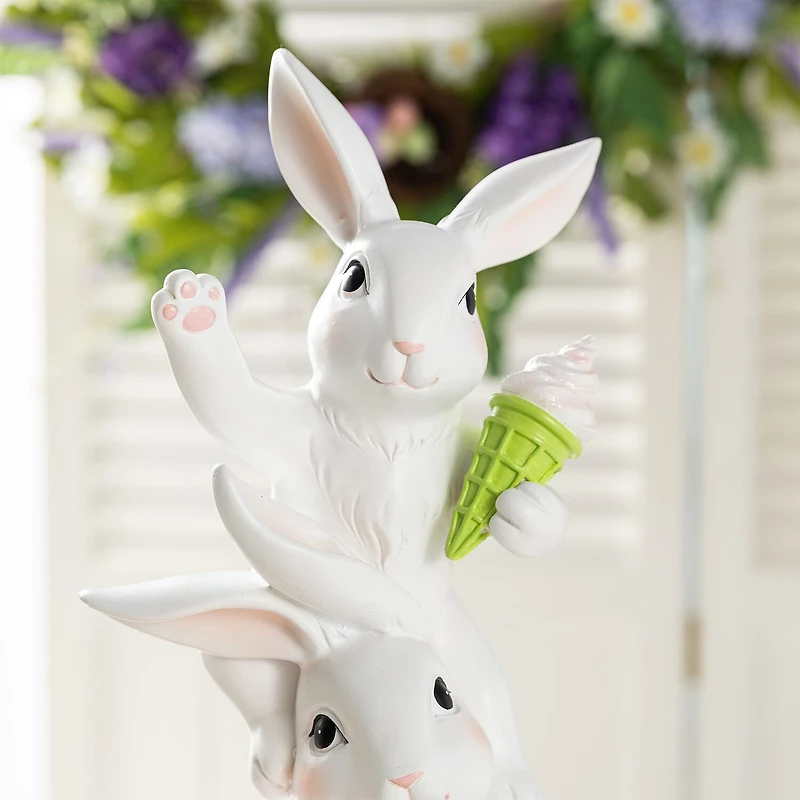 Glitzhome 18" Resin Stacked Bunny With Macaron Easter Tabletop Decor
