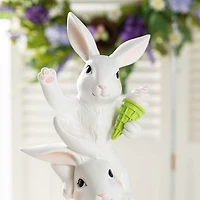 Glitzhome 18" Resin Stacked Bunny With Macaron Easter Tabletop Decor
