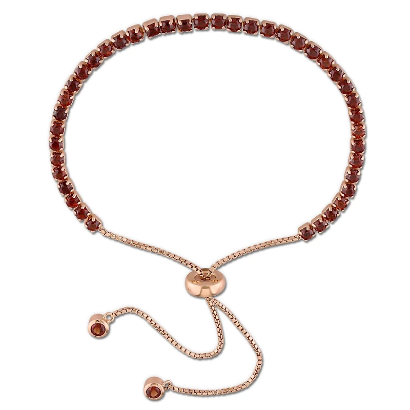 Womens Genuine Red Garnet Sterling Silver Bolo Bracelet