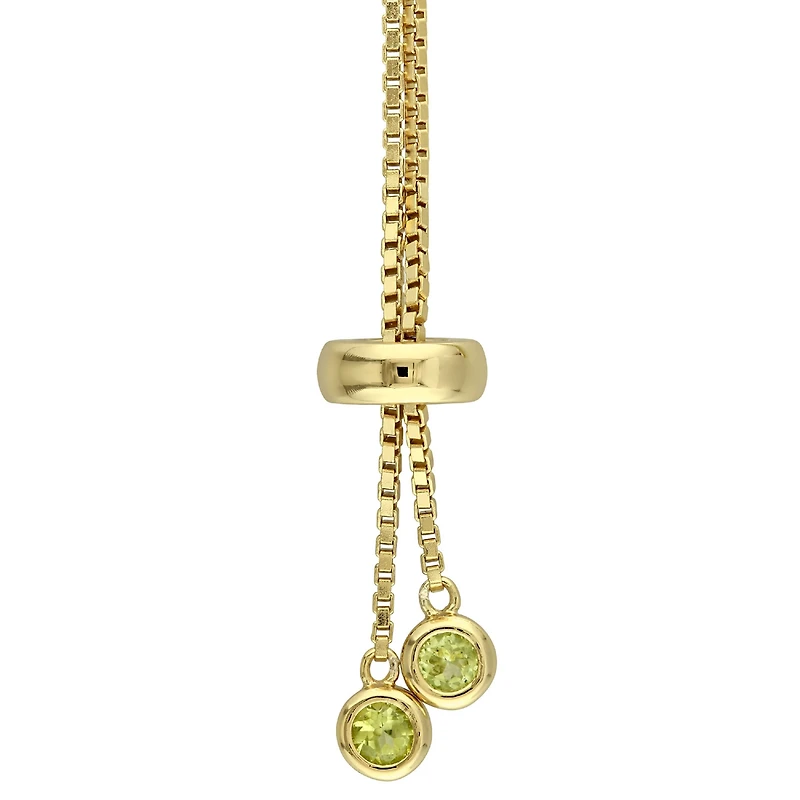 Womens Genuine Green Peridot Sterling Silver Bolo Bracelet