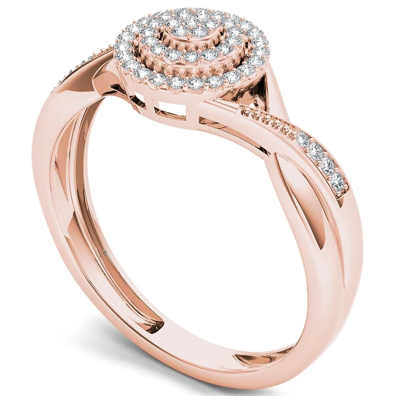 Womens 1/ CT. T.W. Natural White Diamond 10K Gold Round Halo Engagement Ring